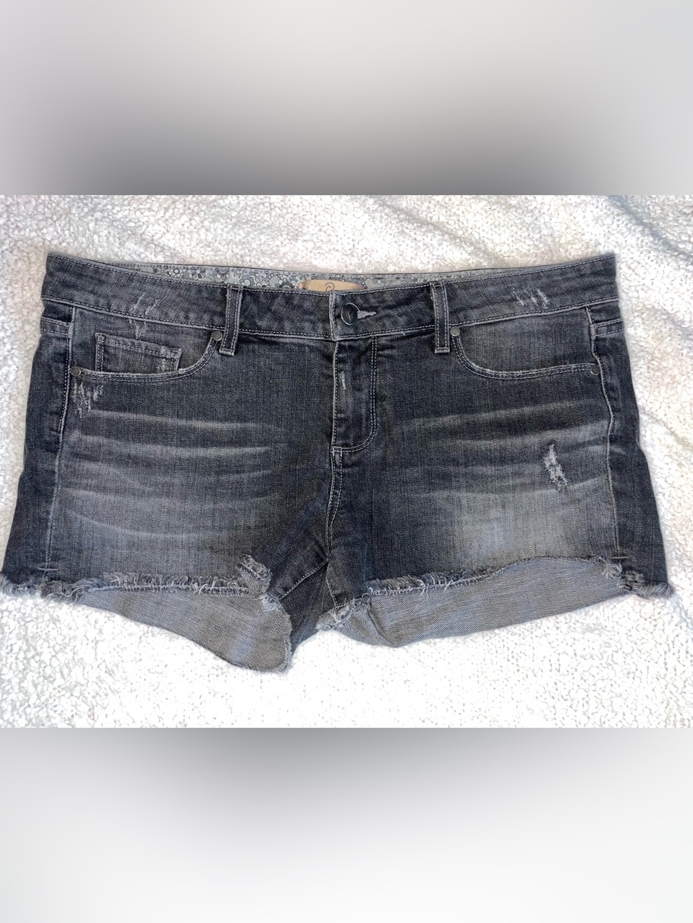 PAIGE Black Washed Distressed Denim Cutoff Shorts